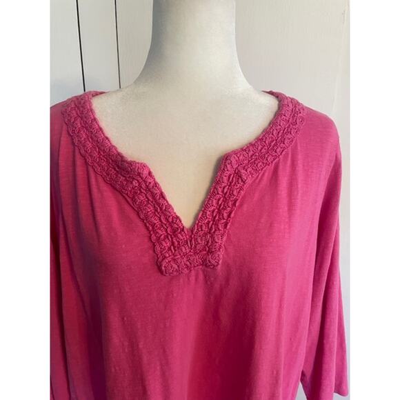 Coldwater Creek Size 2X Women's Pullover Pink Knit Top V-Neck 100% Cotton - Picture 3 of 5